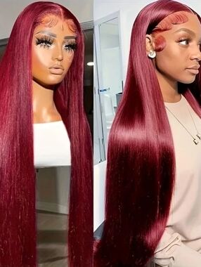 38 Inch 99J Burgundy Lace Front Wigs Human Hair 13x6 Straight Lace Front Wig